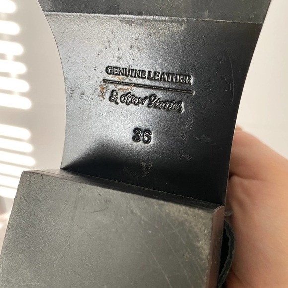 & other stories Black Leather Booties Size 36 block heel buckle - Picture 8 of 8